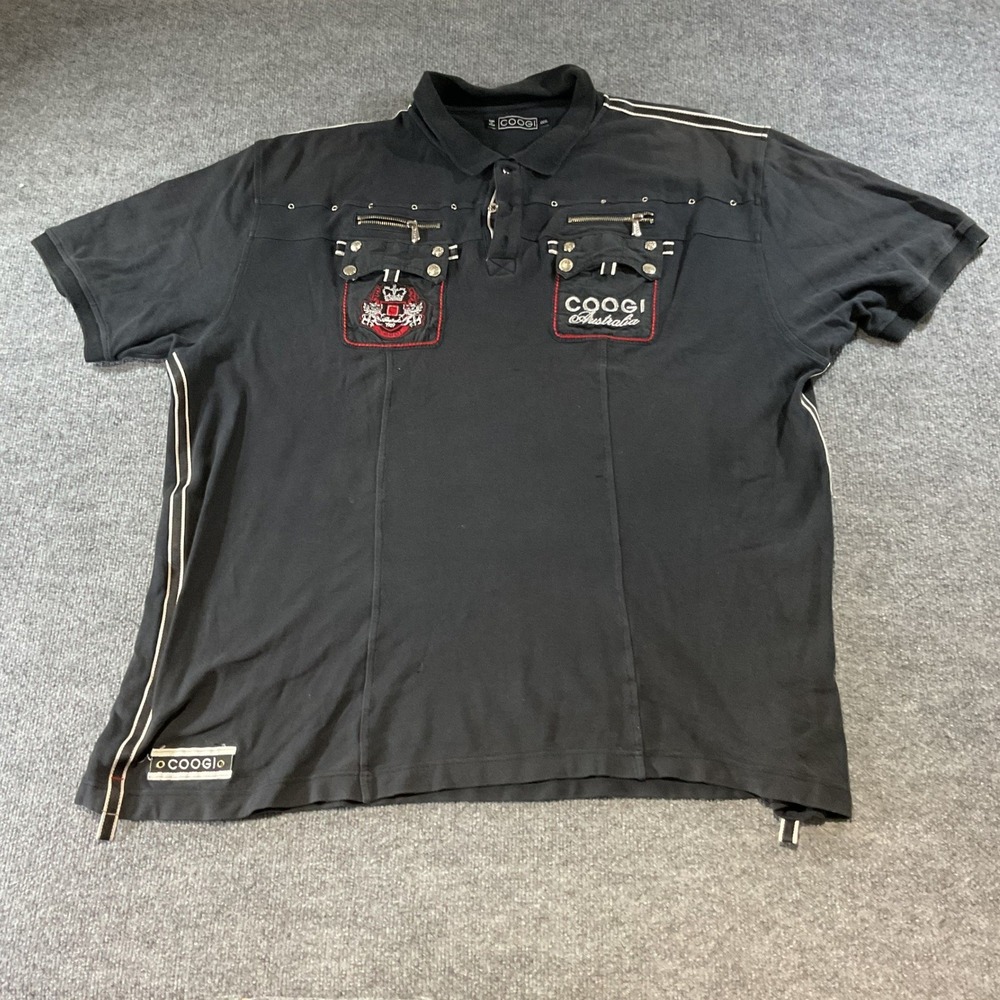 Coogi Australia Mens XXXL Black Embroidered Utility Polo Shirt Short Sleeve